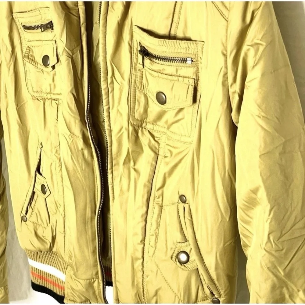 Vintage Gadzooks 90s Gold Bomber Jacket Y2K Puffer Crop Medium (Fits XS)